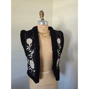 ZARA Black Double Face Floral Shearling Vest XS NWT 8073/257